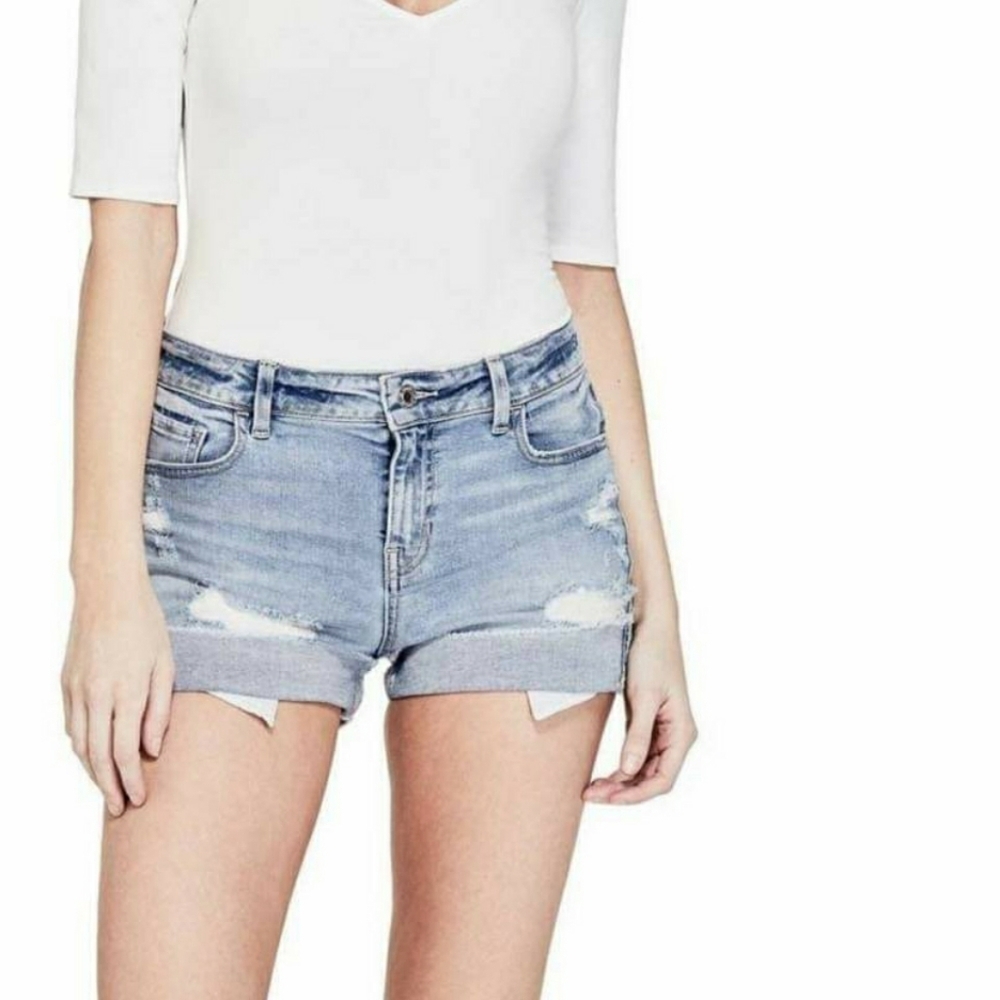 NEW GUESS Skinny Hem Turnback Denim Short SZ 27